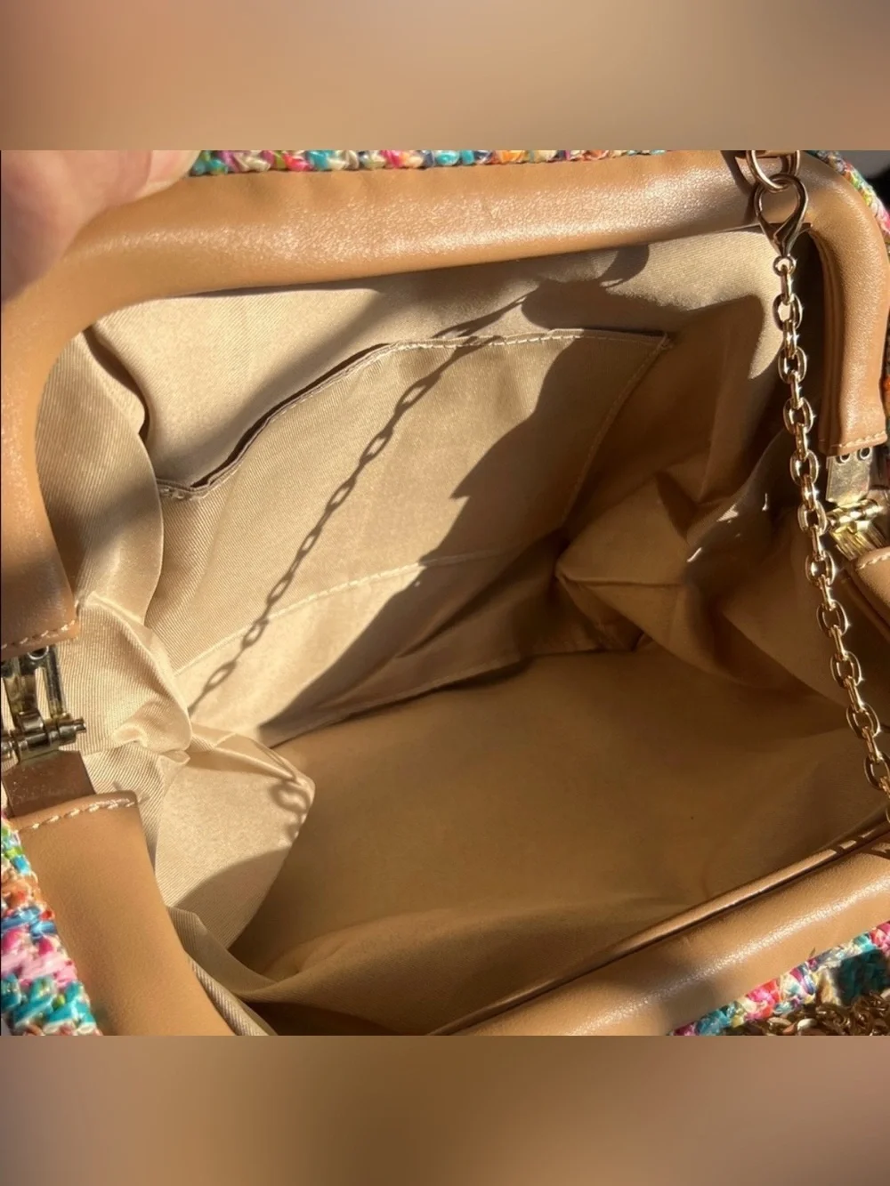 Striped Multicolor Knit Shoulder Bag with Chain Strap